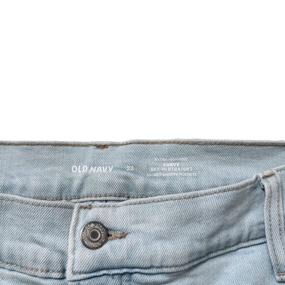 OLD NAVY Jeans Plus Size 22 Curvy Sky Hi Straight Blue Distressed Button Fly - Picture 8 of 13